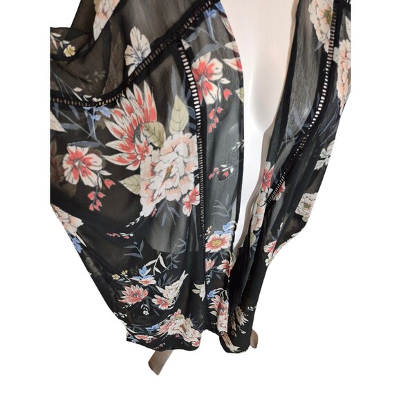 Band of Gypsies Sheer Boho Floral Chiffon Duster Tunic Cardigan Swim Cover sz M - Picture 2 of 7